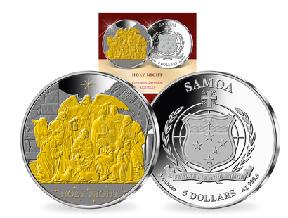 Die offizielle 3-Unzen-Silbermünze „Holy Night“ mit Teilvergoldung!