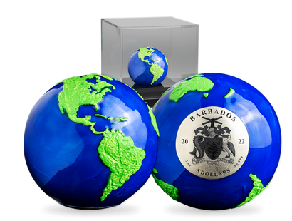 3D-Silber-Kugelmünze "Grüner Planet Erde" - Blue Marble-Green Planet