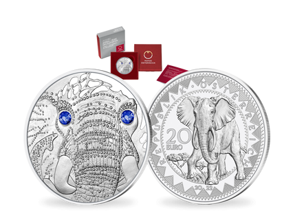 Österreich 2022: 20 Euro-Silbermünze "Afrika - Ruhe des Elefanten"