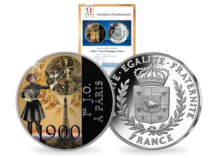 La frappe en argent colorisé « 1900, 1er Jeux Olympiques à Paris »