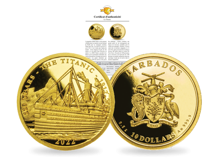 Les plus petites monnaies en or du monde: Monnaie de 10 Dollars en or pur «Le Titanic» 2022