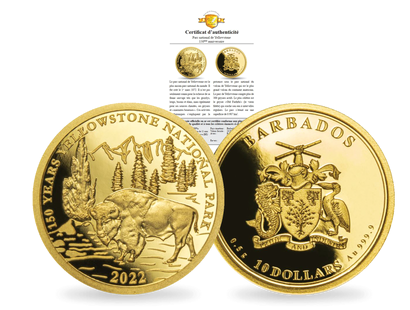 Monnaie en or pur « Yellowstone » Barbade 2022