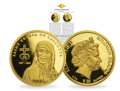 Monnaie en or pur « Mère Teresa » Îles Salomon