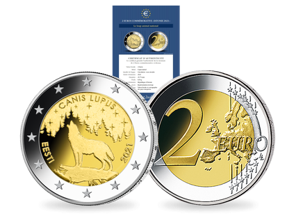 Monnaie commémorative de 2 Euros Estonie «Le loup animal national» 2021