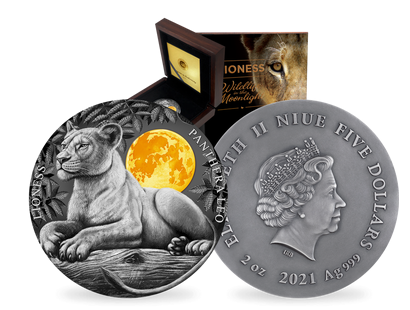 Spektakuläre 2 Unzen Hochrelief-Silbermünze "Die Löwin"