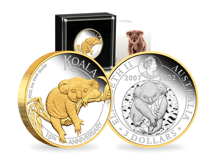 Australien 2022: Teilvergoldete Jubiläumsmünze "15 Jahre Silber-Koala"