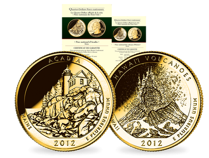 Quarter-Dollars Parc nationaux «Maine - Parc national d'Acadia et Hawaï - Parc national des volcans d'Hawaï»