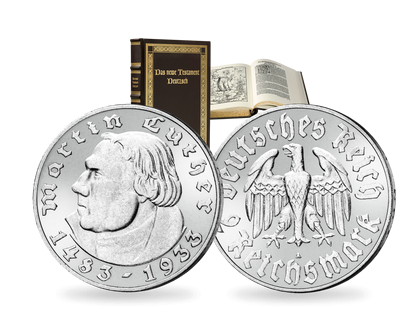Luther schreibt die deutsche Bibel − 2er-Set 2,5 Reichsmark 1933 mit Bibel