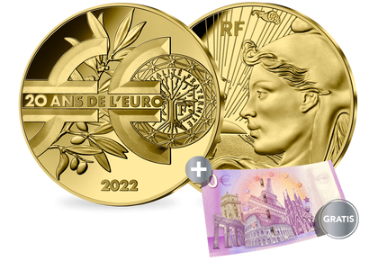 5 Euro Jubiläums-Goldmünze "20 Jahre Euro" PP, Frankreich 2022
