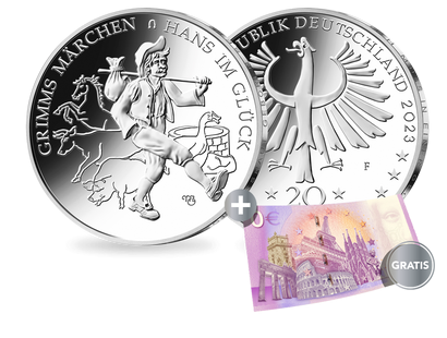 20-Euro-Silber-Gedenkmünze "Grimms Märchen – Hans im Glück" – Stempelglanz