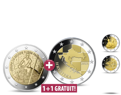Collection les 2 Euros commémoratives, votre première livraison « Croatie » et « Coupe du Monde de Rugby » - 2 pièces pour le prix d'une !
