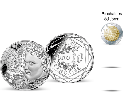 Monnaie officielle de 10 Euros en Argent «Napoléon Bonaparte» 2021 + monnaie de 2 Euros «Jacques Chirac» 2022 en CADEAU