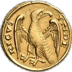 Rückseite der Goldmünze Augustalis mit Abbildung eines Adlers
