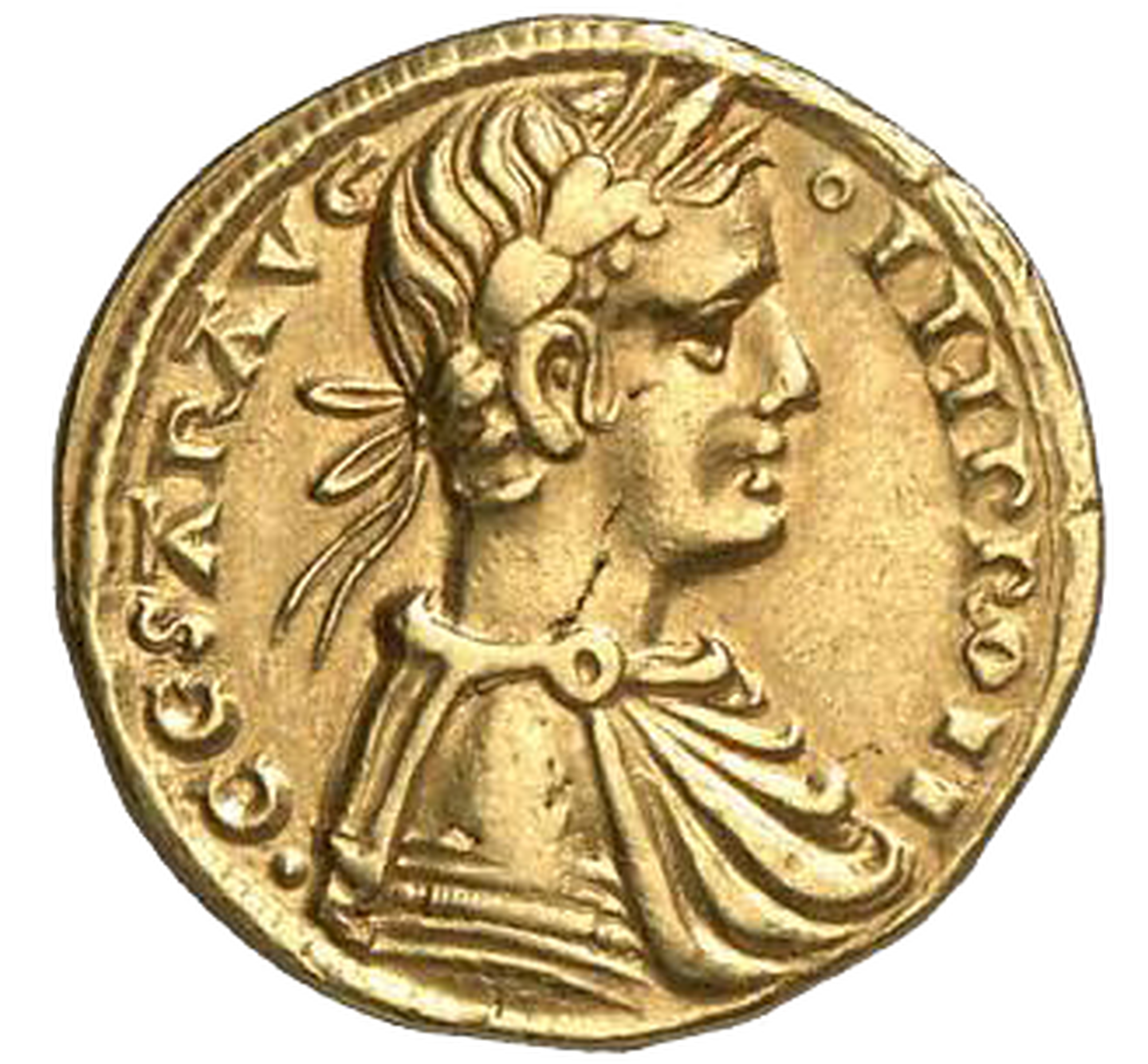 Vorderseite der Goldmünze Augustalis mit Abbildung des Stauferkaisers