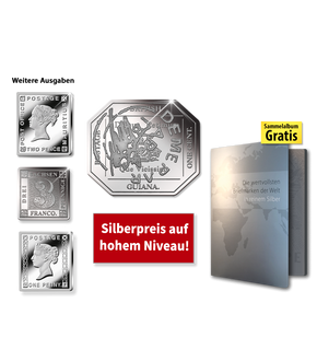 Silberbriefmarken "British Guyana" in reinem Silber