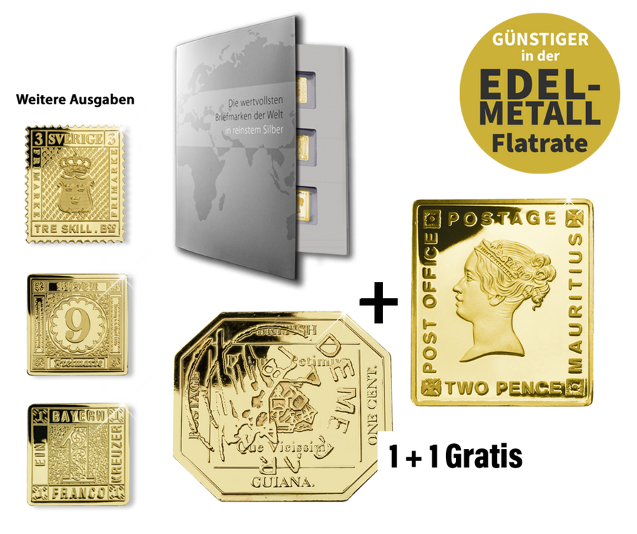 Die berühmtesten Briefmarken in reinem Silber und Gold!