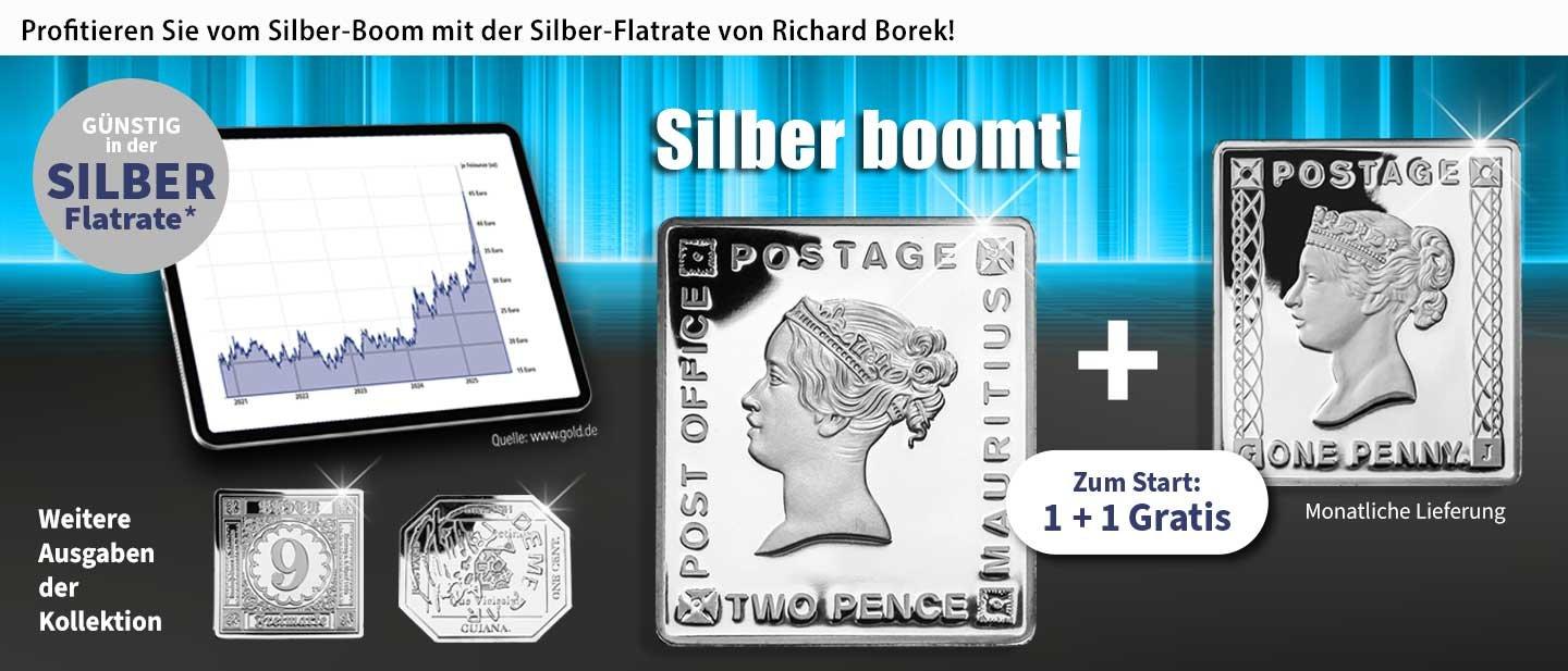 Flatrate - Die berühmtesten Briefmarken in reinem Silber!