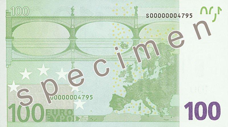 Rückseite einer 100-Euro-Banknote