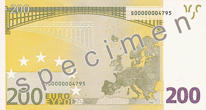 Rückseite einer 200-Euro-Banknote