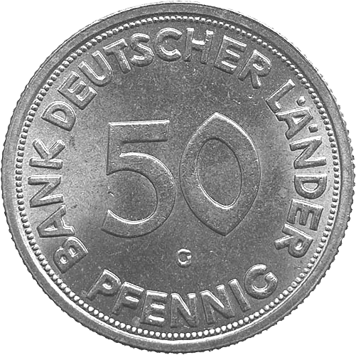 Seltene Fehlprägung der 50-Pfennig-Münze