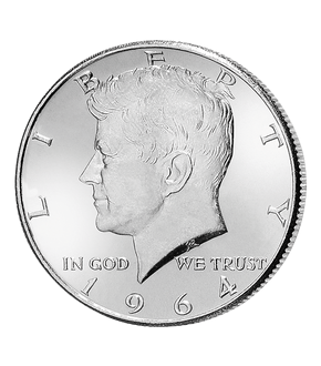Prägefrischer Half-Dollar von John F. Kennedy aus dem ersten Prägejahr 1964