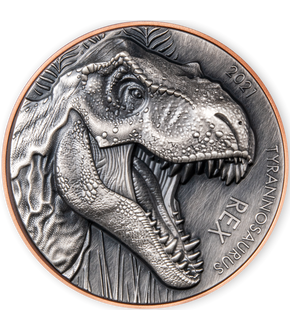 Spektakuläre Bi-Metall-Münze zu Ehren des Königs der Dinosaurier ''Tyrannosaurus Rex''