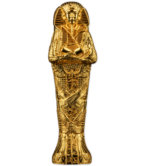 Tutanchamuns legendärer Sarg als vergoldete 3D-Shape-Münze