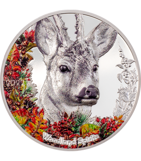Woodland Spirits: Silbermünze "Hirsch" mit Teilkoloration