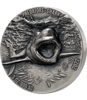 3-Unzen-Silbermünze "Predators - Weißer Hai" mit Hoch-Relief