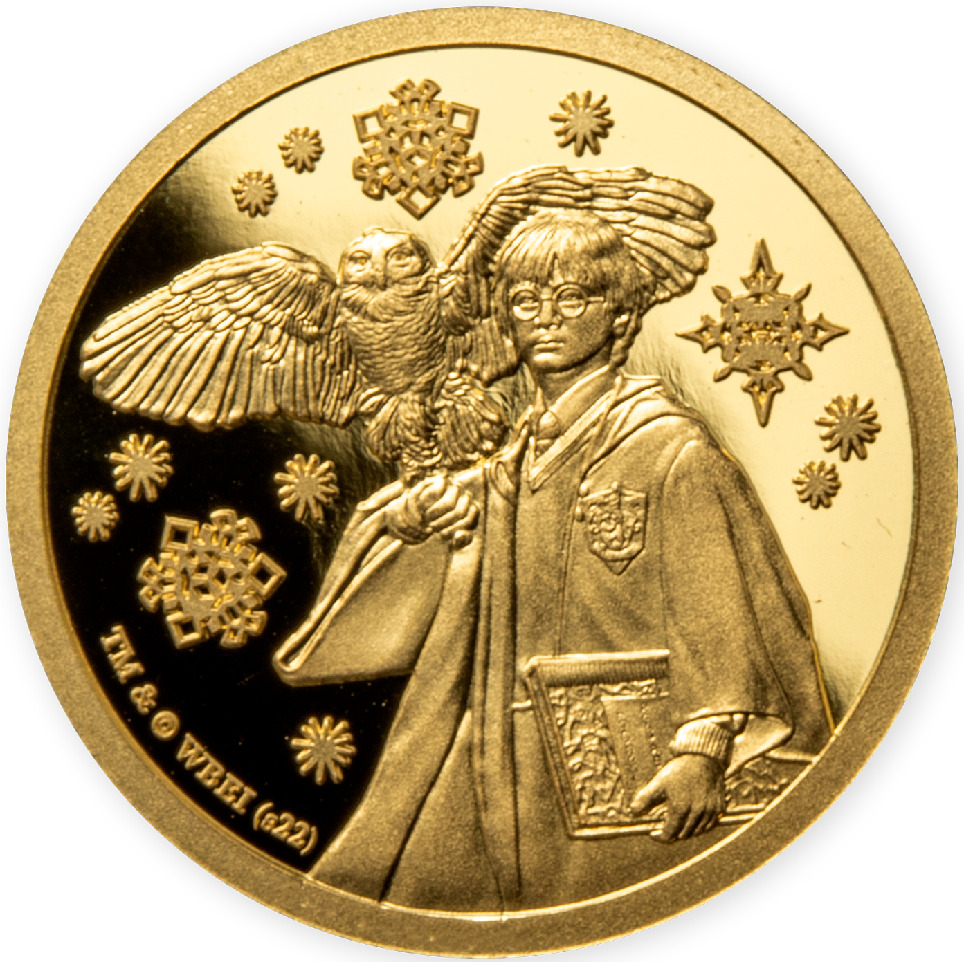 Goldmünze "Harry Potter" im winterlichen Design mit Geschenkkarte