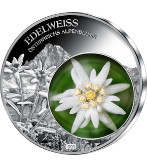 Gedenkprägung "Edelweiss" mit koloriertem Glas-Inlay