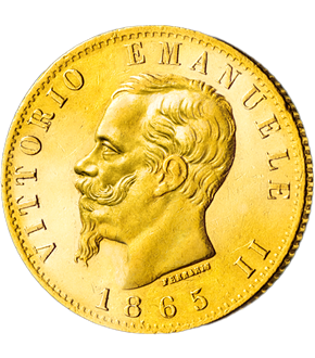 Die erste 20-Lire-Goldmünze des Königreichs Italien