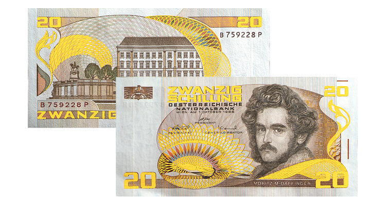 3er-Set Original-Schilling-Banknoten mit Gold-Veredelung