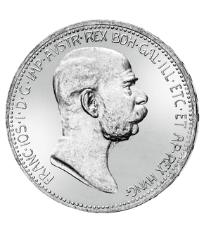 Original-Silbermünze ''1 Krone Franz Joseph I.'' (1908) zum 60jährigen Thronjubiläum