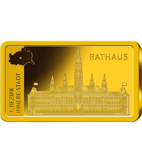 Exklusiver Gedenkbarren ''Wiener Rathaus'' aus reinem Gold (999,9/1000)