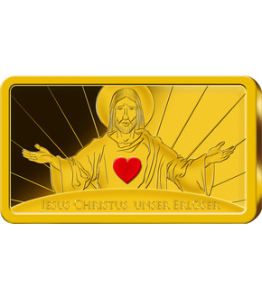 Goldbarren "Jesus Christus, unser Erlöser" mit Teilkoloration