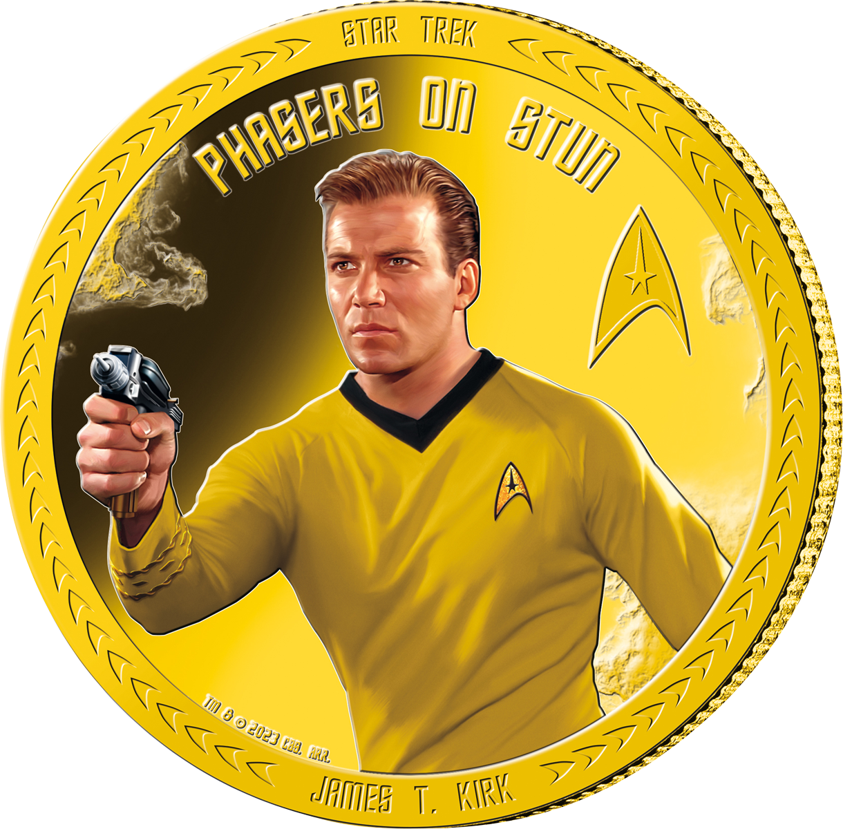Vergoldete Gedenkmünze "Captain Kirk" mit Farbveredelung