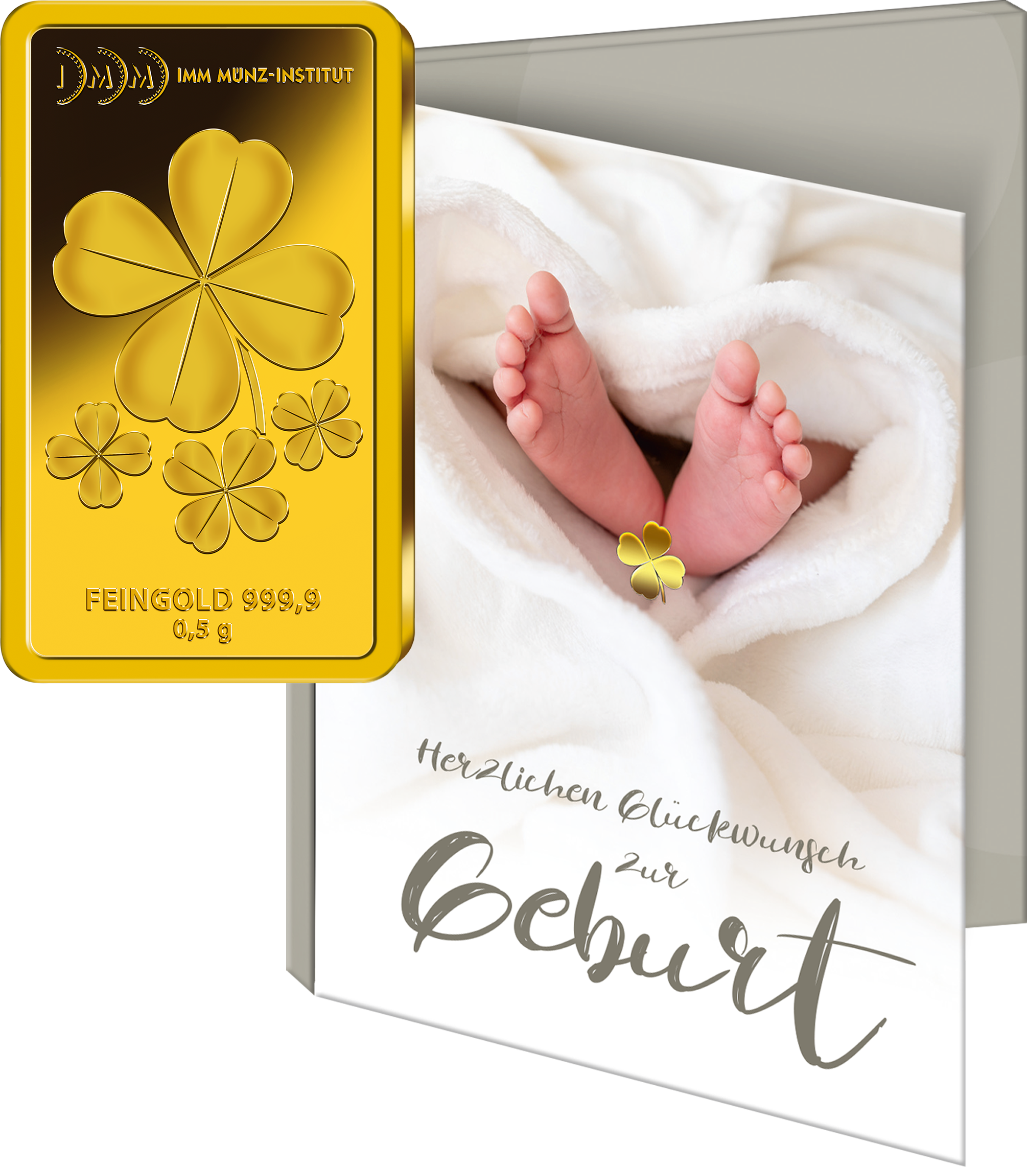GoldBarren "Viel Glück" für Geburt, Hochzeit, Geburtstag, Weihnachten