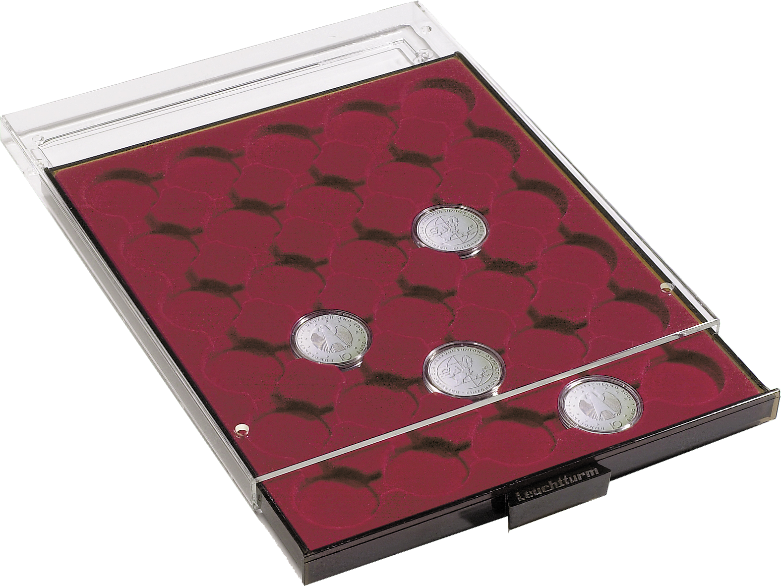 PATIKIL Münzbox Mit Halter – Elegante Präsentationsbox Für 33 Mm Münzen (goldfarben, PU-Leder)
