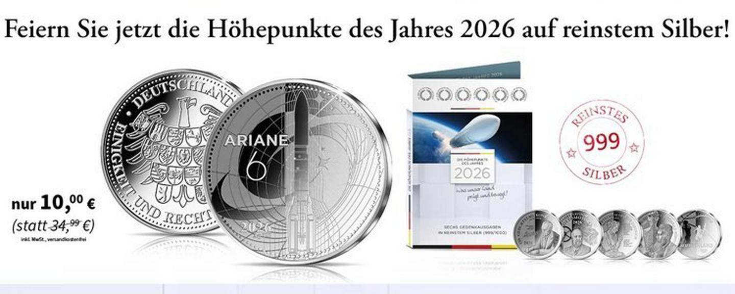 Silber-Kollektion 2026 „Höhepunkte des Jahres“ in 999 Silber mit Ariane-Motiv – Starterpreis 10,00 € statt 34,99 €