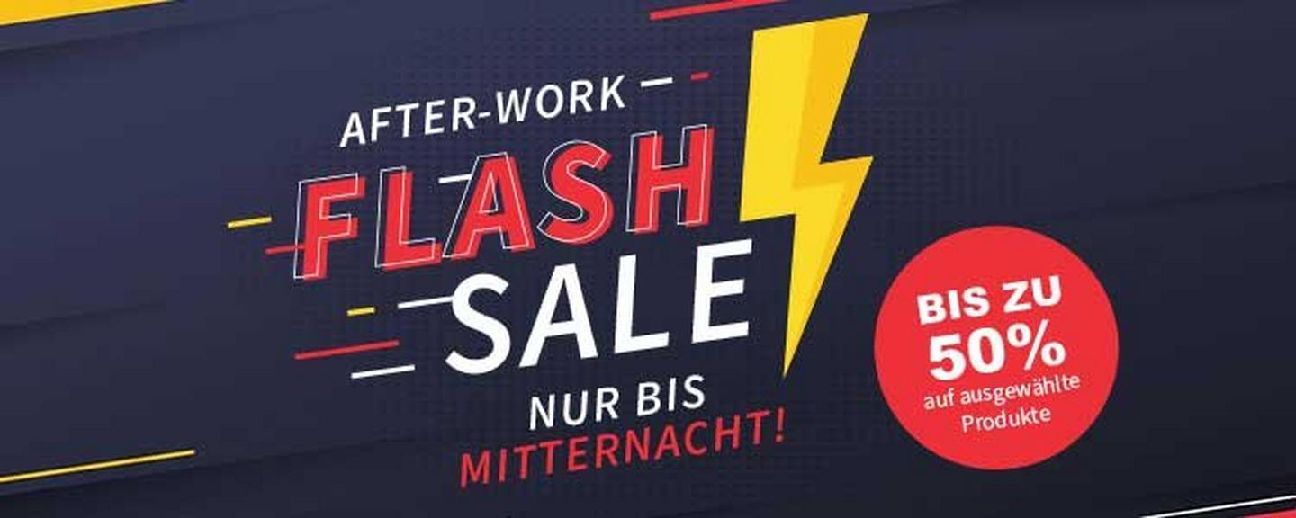 After-Work-Flash Sale mit bis zu 50 % Rabatt auf ausgewählte Produkte – nur bis Mitternacht.