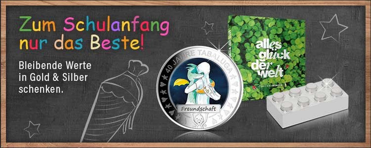 Zum Schulanfang nur das Beste! - 7er Set Glücksmünzen - Silber Baustein