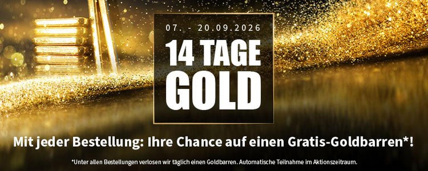 14 Tage Gold - Mit jeder Bestellung: Ihre Chance auf einen Gratis-Goldbarren