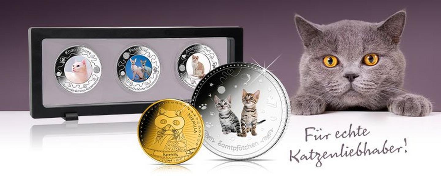 Edle Katzenprägungen zum Weltkatzentag - Goldmünze Superkitty und Samtpfötchen