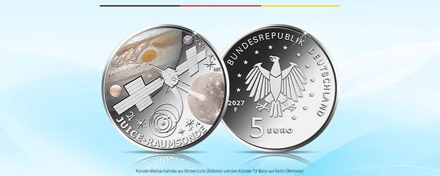 Neuigkeiten zum Ausgabeprogramm 2027: Offizielle 5-Euro-Münze „JUICE-Raumsonde“ der Bundesrepublik Deutschland.