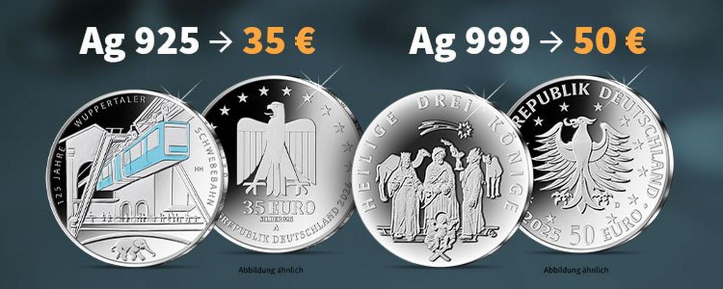 Nennwertanpassung bei deutschen Silber-Euro-Sammlermünzen - alle Infos zu 35- und 50-Euro-Münzen