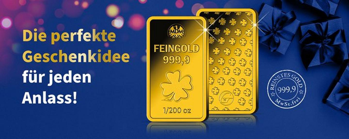 Goldbarren aus Feingold 999,9 mit Kleeblattmotiv – die perfekte Geschenkidee für jeden Anlass