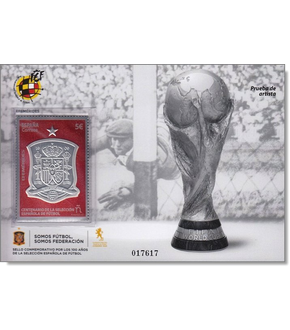 Schwarzdruck 100 Jahre Debut der spanischen Nationalmannschaft mit Silber-Briefmarke