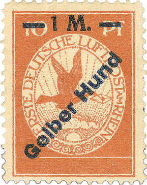 Flugpostmarke Gelber Hund borek.de