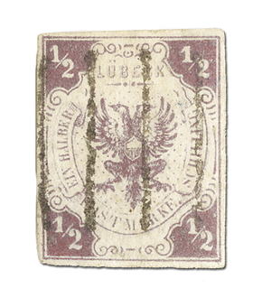Erste Briefmarke Lübecks 1859 "½ Schilling"